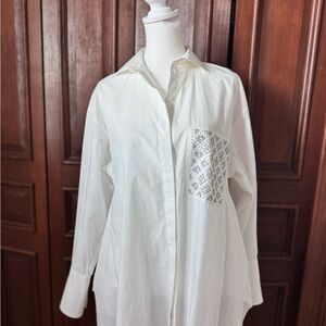 Carolina Herrera White Button-Up Shirt with Embroidered Pocket